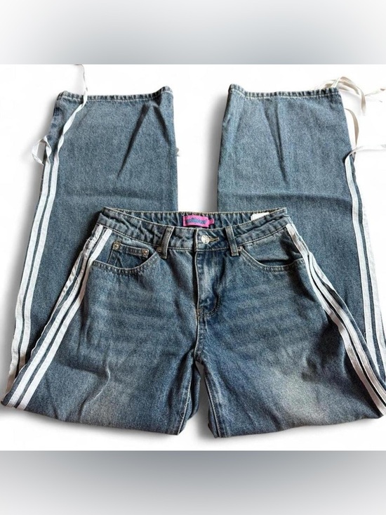 Edikted Denim - Edikted Wide Leg Jeans XS Ribbon Tie Side Stripe Y2K Baggy Denim